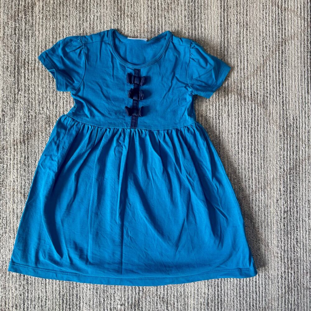 Hanna Andersson Bow Front Dress Blue School Playground 4T